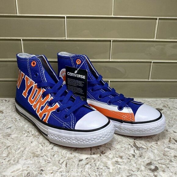 Converse 659428C New York Knicks Blue Orange White Hi Top Sneakers Youth Size 2 - Picture 1 of 8